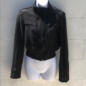 Elie Tahari black open weave light biker jacket